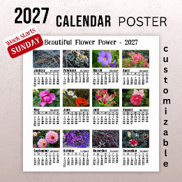 2027 Blomfoto Kalender - Söndag Vecka Poster