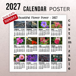 2027 Blomfoto Kalender - Söndag Vecka Poster