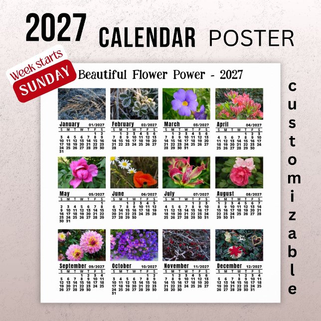 2027 Blomfoto Kalender - Söndag Vecka  Poster (Skapare uppladdad)