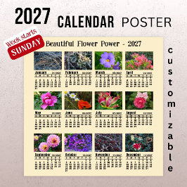 2027 Blomfoto Kalender - Söndag Vecka Poster