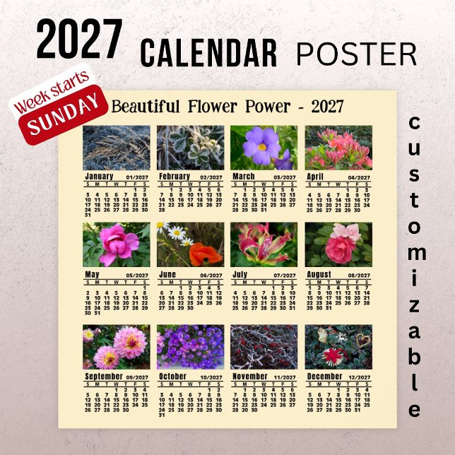 2027 Blomfoto Kalender - Söndag Vecka  Poster (Skapare uppladdad)
