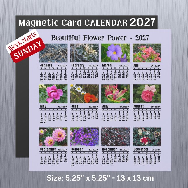 2027 Blomfotokalender söndag vecka Magnetkort (Skapare uppladdad)