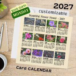 2027 Blomkalender gul måndag Vecka platt Kort