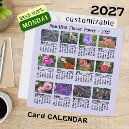 2027 Blomkalender lila måndag Vecka platt Kort