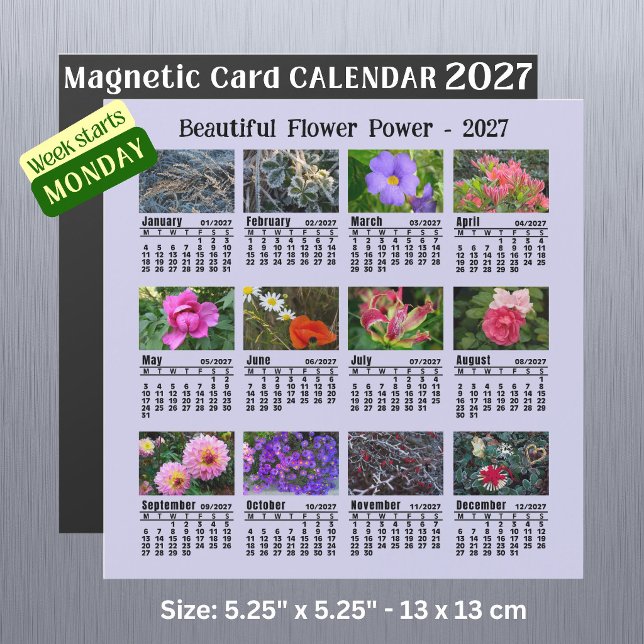 2027 Blomkalender - måndagsvecka magnetisk kort  (Skapare uppladdad)