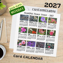 2027 Blomkalender vit måndag Vecka platt Kort