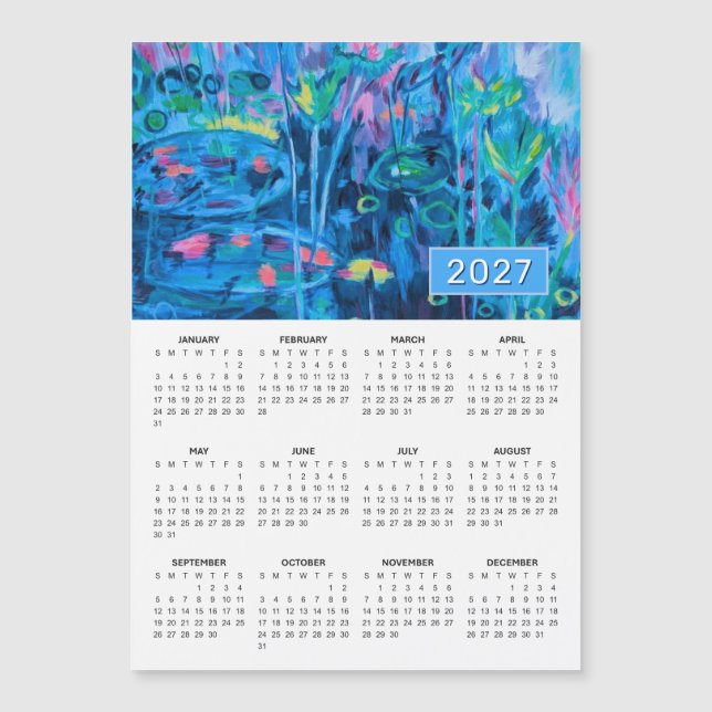 2027 Blommig Abstrakt Magnetisk Kalender (Framsida)