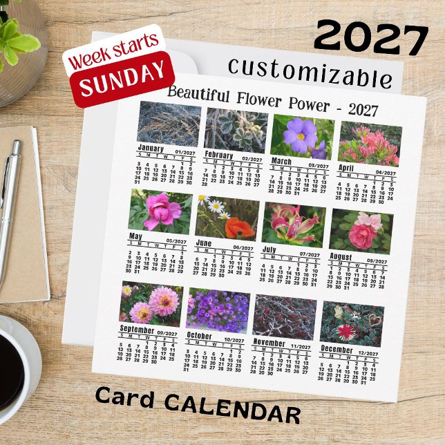 2027 Blommofoto Kalender Söndag Vecka Platt Kort (Skapare uppladdad)