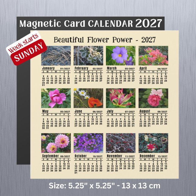 2027 Blommofotokalender söndag vecka Magnetkort (Skapare uppladdad)