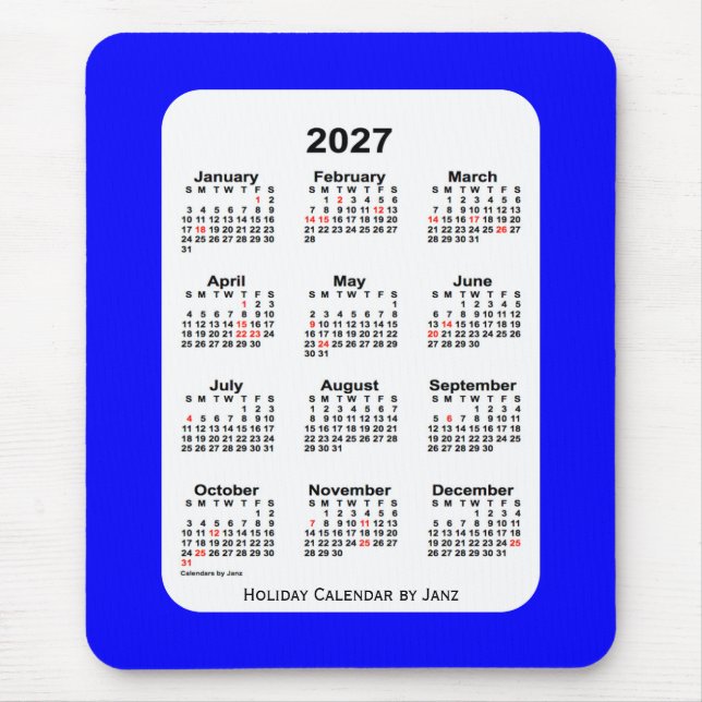 2027 Blue Helgdag Calendar från Janz Musmatta (Framsidan)