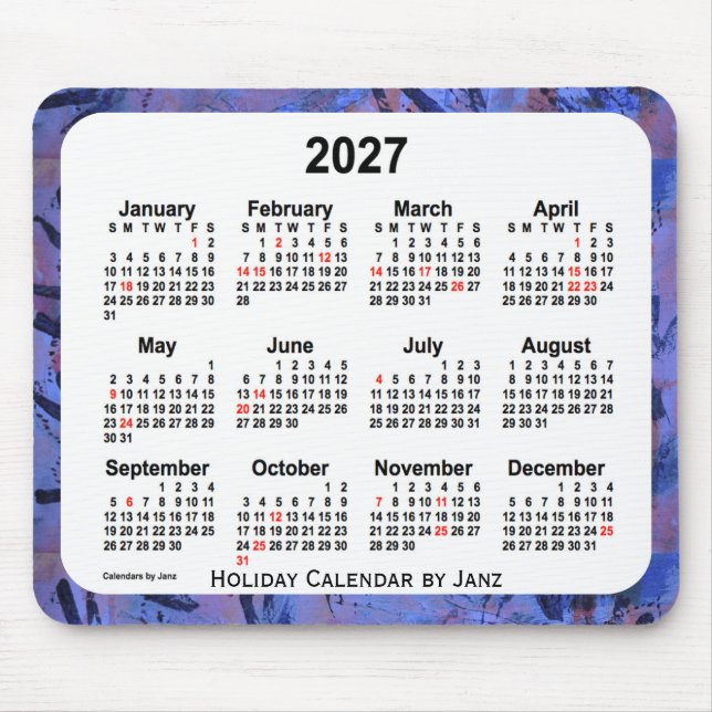2027 Blue Holiday Art Calendar av Janz Musmattor (Framsidan)