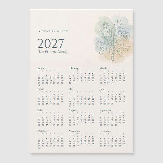 2027 Botanisk Familjekalender Magnet (Framsida)