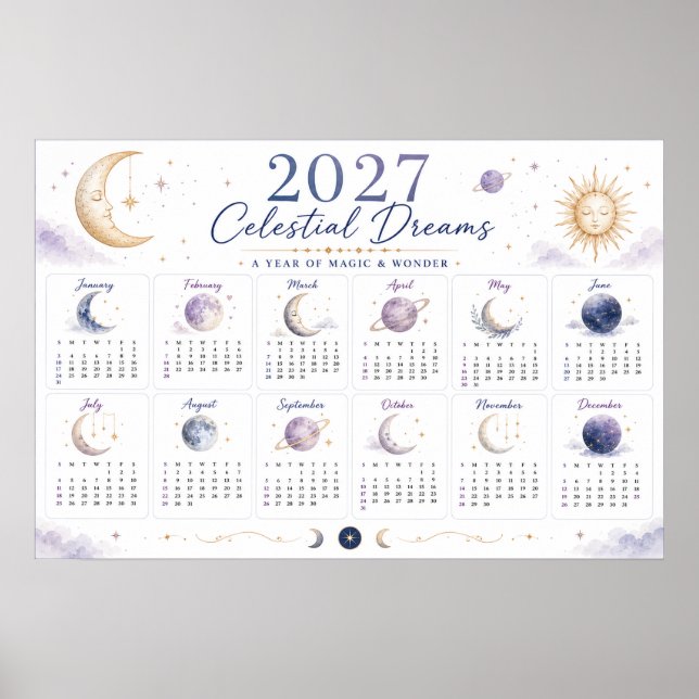 2027 Celestial Dreams Väggkalender Poster (Framsidan)