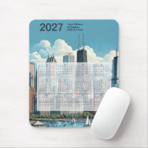 2027 Chicago Skyline Arkitektur Blå Kalender