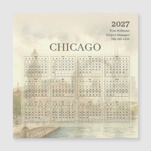 2027 Chicago Skyline Kalender Magnetkort