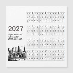 2027 Chicago Skyline Minimalistisk Kalenderkort