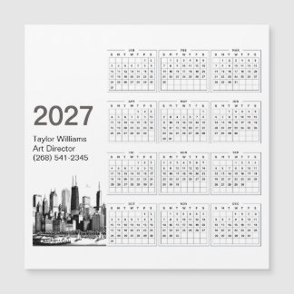 2027 Chicago Skyline Minimalistisk Kalenderkort