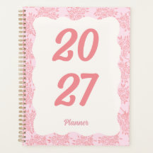 2027 Elegant Rosa Blommig Spiralplanscher med hårt