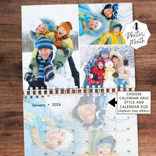 2027 Enkel anpassad fotokollage 4 per månad Kalender (Skapare uppladdad)