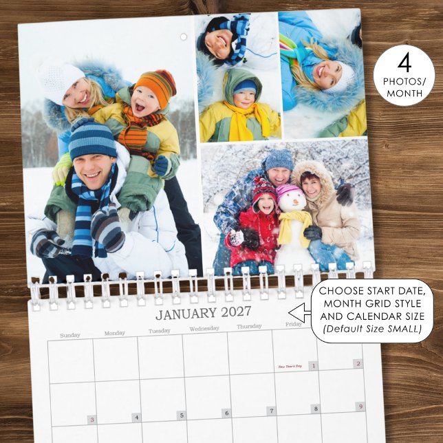 2027 Enkel anpassad fotokollage 4 per månad Kalender (Skapare uppladdad)