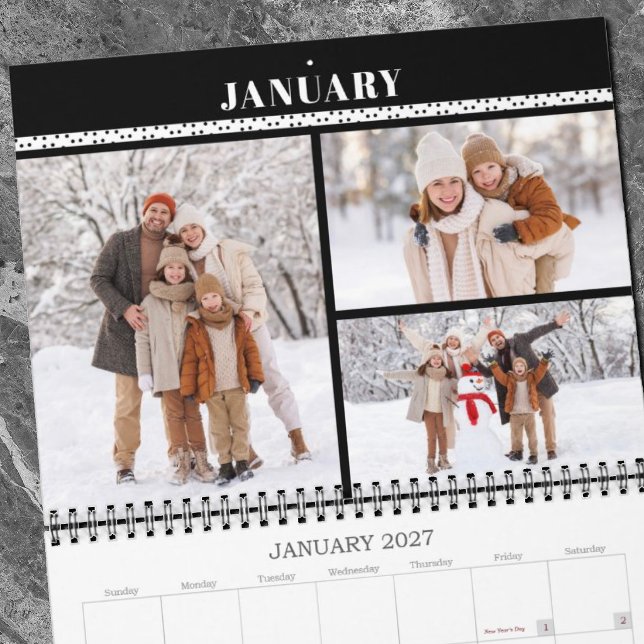 2027 enkel modern minimal familjefoto collage kalender (a simple modern 3 photo per page )