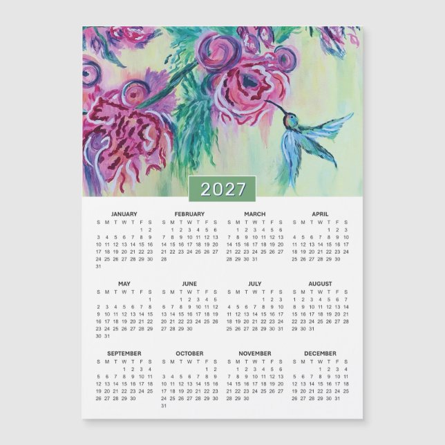 2027 Färgglad Kolibri Målning Kalender (Framsida)