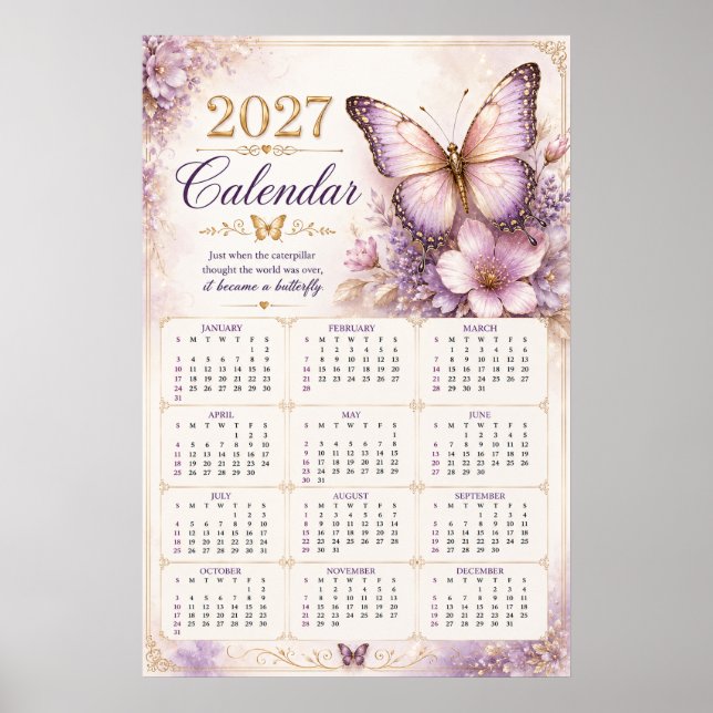 2027 Fjäril Väggkalender Affisch (Framsidan)