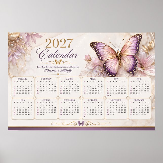 2027 Fjäril Väggkalender Affisch (Framsidan)