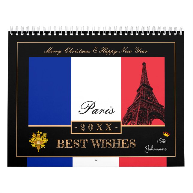 2027 Fransk flagga & Eiffel Gott nytt år, Frankrik Kalender (Omslag)