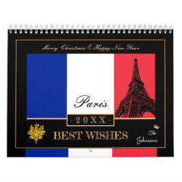 2027 Fransk flagga & Eiffel Gott nytt år, Frankrik Kalender