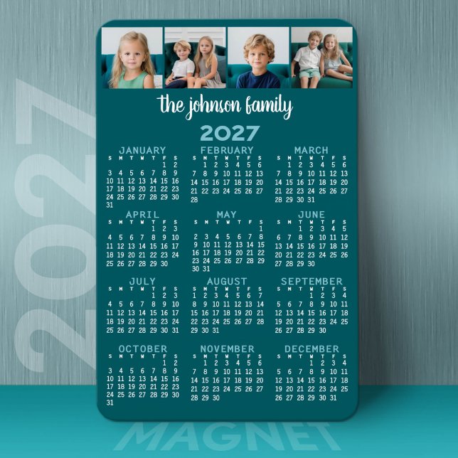 2027 Fullständig Kalender med 4 foton Magnet (2027 Calendar on a Magnet)