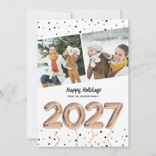 2027 Glada Guld Ballonger Konfetti Foto Julkort