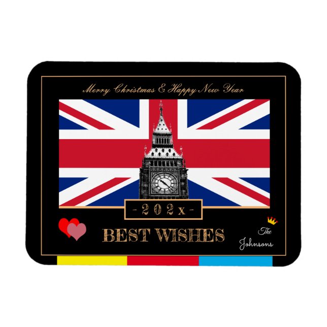 2027 Gott Nytt År, Brittisk Flagga, Big Ben Storbr Magnet (Horisontell)