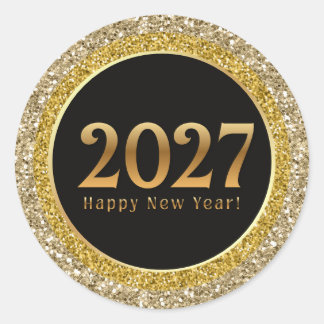 2027 gott nytt år, guld svarta metalliska gnistor runt klistermärke