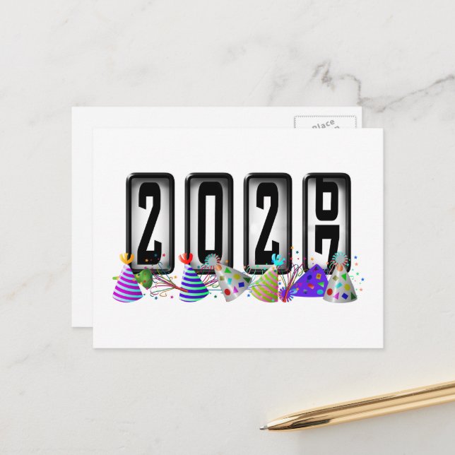 2027 Gott Nytt År Mätare Vykort (Fram/Back In Situ)