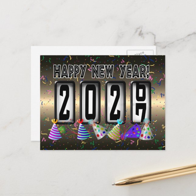 2027 Gott Nytt År Mätare Vykort (Fram/Back In Situ)