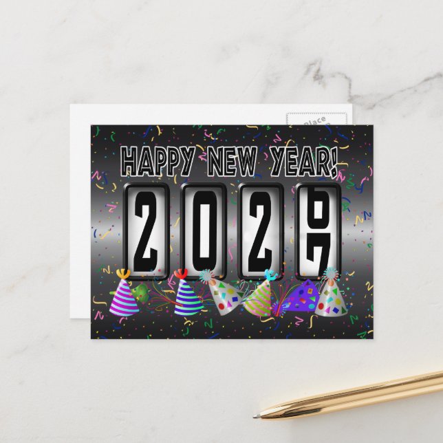2027 Gott Nytt År Mätare Vykort (Fram/Back In Situ)