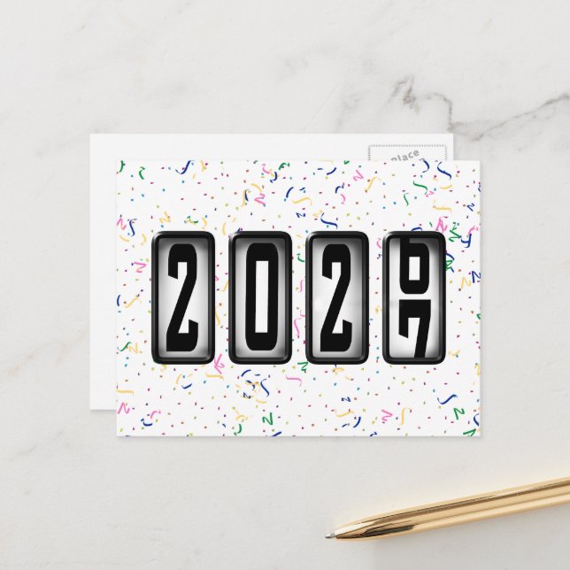 2027 Gott Nytt År Mätarställning Vykort (Fram/Back In Situ)