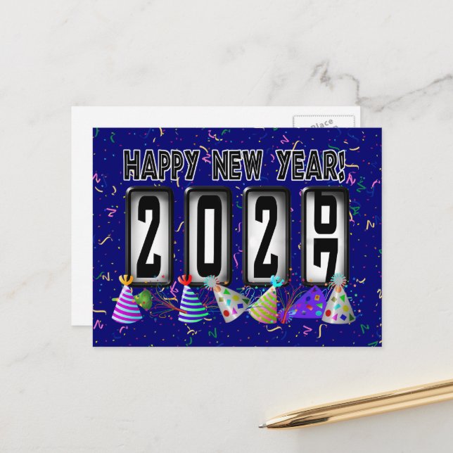 2027 Gott Nytt År Mätarställning Vykort (Fram/Back In Situ)
