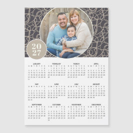 2027 Grå Beige Anpassad Foto Magnetisk Kalender