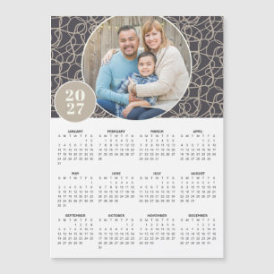 2027 Grå Beige Anpassad Foto Magnetisk Kalender