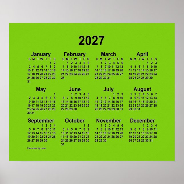 2027 Gul Grön Kalender av Janz Print Poster (Framsidan)