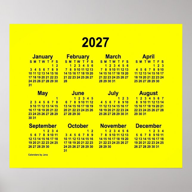 2027 Gul kalender av Janz Print Poster (Framsidan)