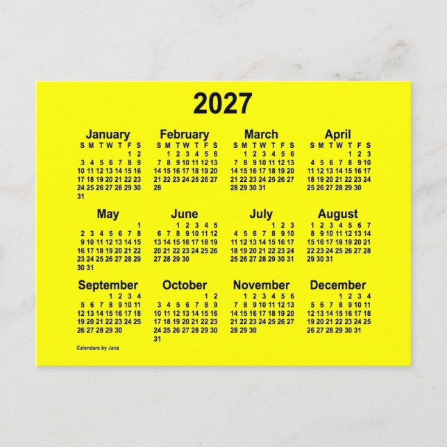 2027 Gul Mini Kalender av Janz Vykort (Framsida)