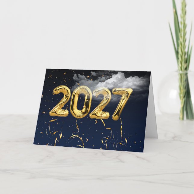 2027 Guld Folie Ballonger i Moln Kort (Framsida)