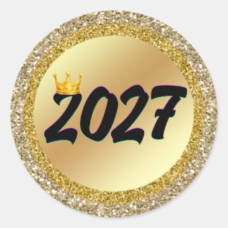 2027 Guld Glitter Krona Nyår Runt Klistermärke