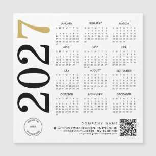 2027 Guld Vit Kalender Logotyp QR-kod Affärer