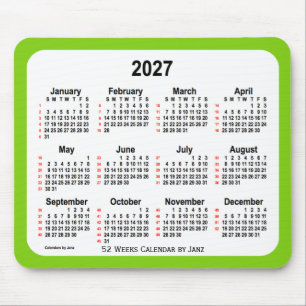 2027 Gultens Grönt 52 veckors kalender från Janz Musmatta