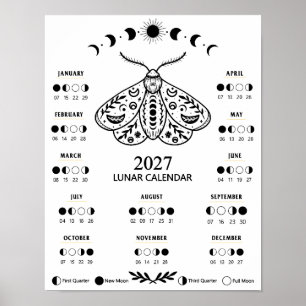 2027 Häxkonst Moth Celestial Lunar Månkalender Poster