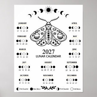 2027 Häxkonst Moth Celestial Lunar Månkalender Poster